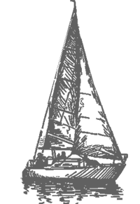 The image shows a simple, sketch-like drawing of a sailboat with a single mast and sails.