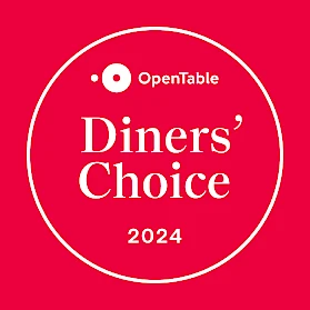 The image is a red circle with text "OpenTable Diners' Choice 2024" indicating an award or recognition from OpenTable.